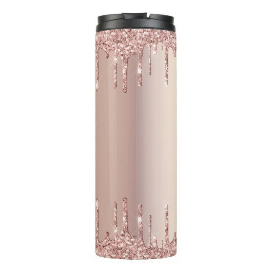 Roos Gold Blush glitter Sparkle Drift Custom Text Thermosbeker (Achterkant)