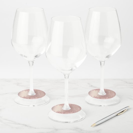 Roos Gold Blush glitter Sparkle Drift Custom Text Wijnglaslabel (Set)