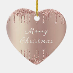 Roos Gold Blush Glitter Sparkle Drift Kerstmis Keramisch Ornament