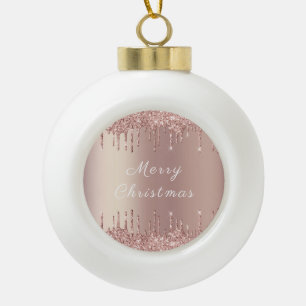 Roos Gold Blush Glitter Sparkle Drift Kerstmis Keramische Bal Ornament