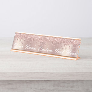 Roos Gold Blush Glitter stuurt uw bureaunaam Bord Bureau Naambordje