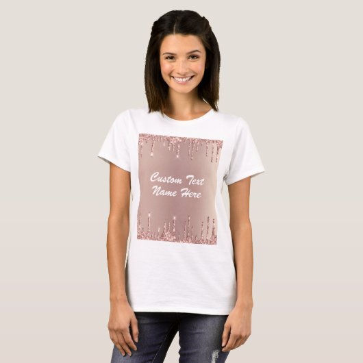 Roos Gold Blush Glitter T-Shirt met aangepaste tek (Voorkant volledig)