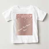 Roos Gold Blush Glitter Text Name Baby T-Shirt (Voorkant)