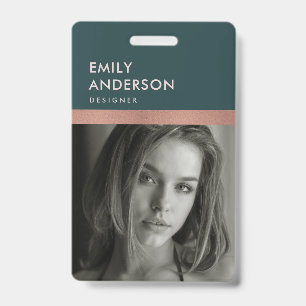 ROOS GOLD BLUSH GREEN WERKNEMER FOTO BAR CODE NAAM BADGE