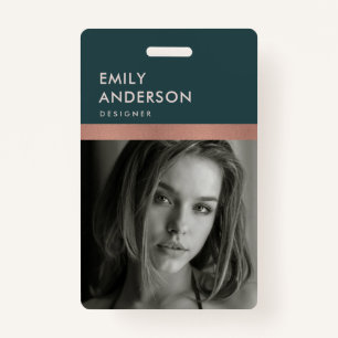 ROOS GOLD BLUSH GREEN WERKNEMER FOTO BAR CODE NAAM BADGE