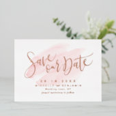 Roos Gold Blush Modern Simple Script Save the Date Folie Uitnodiging (Staand Voorkant)