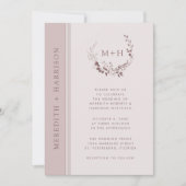 Roos Gold Blush Monogram Krans Huwelijk Kaart (Voorkant)