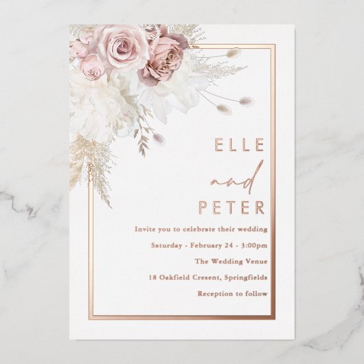 Roos Gold & Blush Mooie bruiloft Folie Uitnodiging (Voorkant)