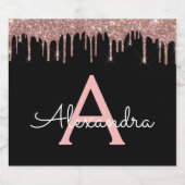 Roos Gold - Blush Pink Black Glitter Monogram Naam Bier Etiket (Enkel label)