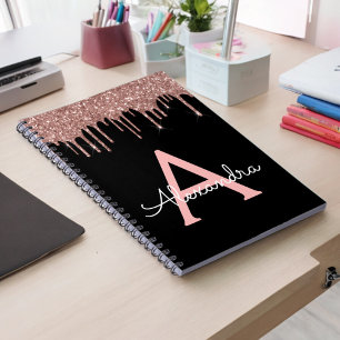 Roos Gold - Blush Pink Black Glitter Monogram Naam Notitieboek