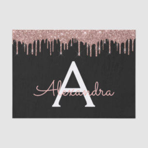 Roos Gold - Blush Pink Black Glitter Monogram Naam Tissuepapier