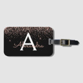 Roos Gold Blush Pink Black Glitter Monogram Reizen Bagagelabel (Voorkant (horizontaal))