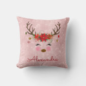 Roos Gold - Blush Pink Christmas Rendier Monogram Kussen (Voorkant)