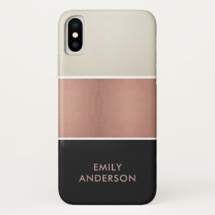 ROOS GOLD BLUSH PINK COPPER SILVER BLACK STRIPS iPhone X HOESJE