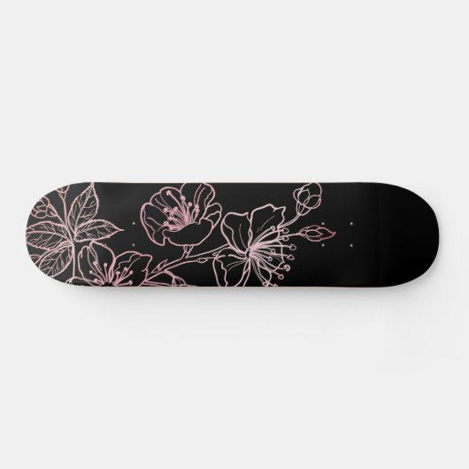 Roos Gold Blush Pink Floral Line Art Skateboard (Horizontaal)