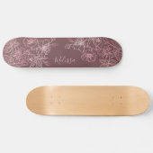Roos Gold Blush Pink Floral Monogram Skateboard (Horizontaal)