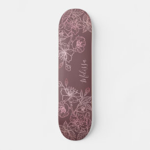 Roos Gold Blush Pink Floral Monogram Skateboard