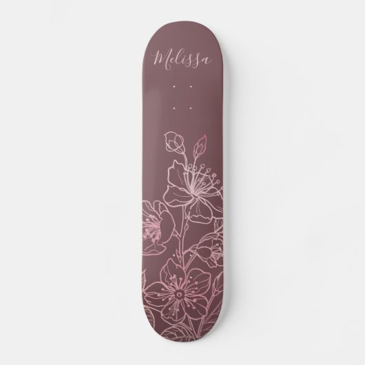 Roos Gold Blush Pink Floral Monogram Skateboard (Voorkant)
