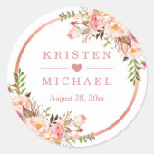 Roos Gold Blush Pink Floral Wedding Ronde Sticker (Voorkant)