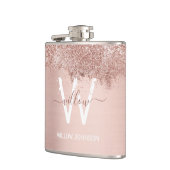 Roos Gold Blush Pink Girly Glitter Dust Monogram Heupfles (Links)