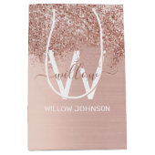 Roos Gold Blush Pink Girly Glitter Dust Monogram Medium Cadeauzakje (Voorkant)