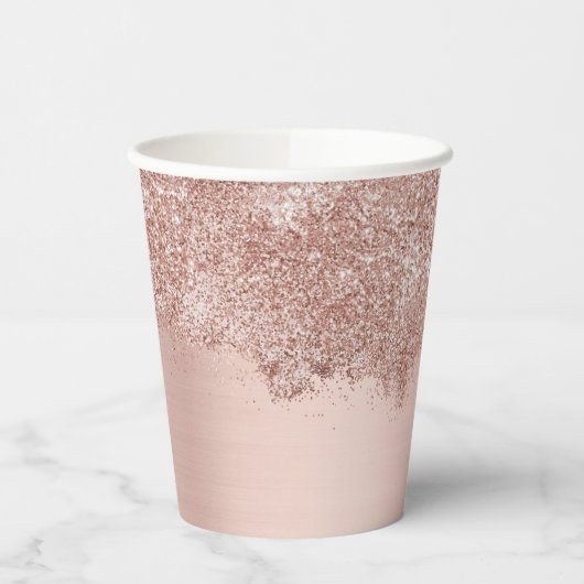 Roos Gold Blush Pink Girly Glitter Dust Papieren Bekers (Links)