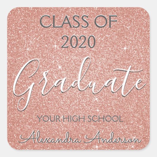 Roos Gold - Blush Pink Glitter Afstuderen Vierkante Sticker (Voorkant)