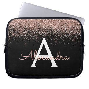 Roos Gold Blush Pink Glitter and Sparkle Monogram Laptop Sleeve