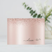 Roos Gold Blush Pink Glitter Hart Monogram Dank Bedankkaart (Staand voorkant)
