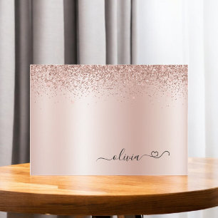 Roos Gold Blush Pink Glitter Hart Monogram Dank Bedankkaart