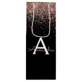 Roos Gold - Blush Pink Glitter Luxe Monogram Wijn Cadeautas (Voorkant)