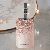 Roos Gold - Blush Pink Glitter Metal Monogram Naam Bagagelabel