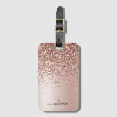 Roos Gold - Blush Pink Glitter Metal Monogram Naam Bagagelabel (Voorkant (verticaal))