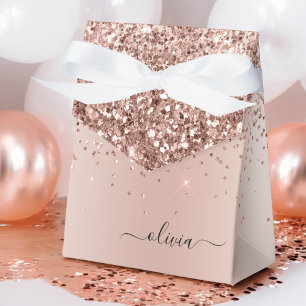 Roos Gold - Blush Pink Glitter Metal Monogram Naam Bedankdoosjes
