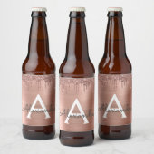 Roos Gold - Blush Pink Glitter Metal Monogram Naam Bier Etiket (Flessen)