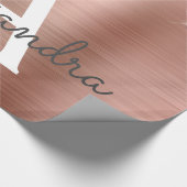Roos Gold - Blush Pink Glitter Metal Monogram Naam Cadeaupapier (Hoek)