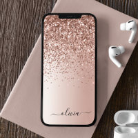 Roos Gold - Blush Pink Glitter Metal Monogram Naam