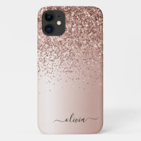 Roos Gold - Blush Pink Glitter Metal Monogram Naam