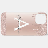 Roos Gold - Blush Pink Glitter Metal Monogram Naam Case-Mate iPhone Case (Achterkant / Rechts)