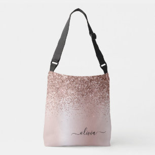 Roos Gold - Blush Pink Glitter Metal Monogram Naam Crossbody Tas