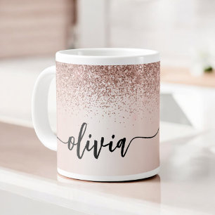 Roos Gold - Blush Pink Glitter Metal Monogram Naam Extra Grote Beker
