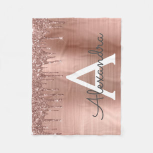 Roos Gold - Blush Pink Glitter Metal Monogram Naam Fleece Deken