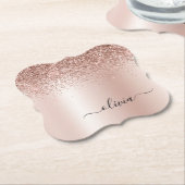 Roos Gold - Blush Pink Glitter Metal Monogram Naam Kartonnen Onderzetters (Gekanteld)
