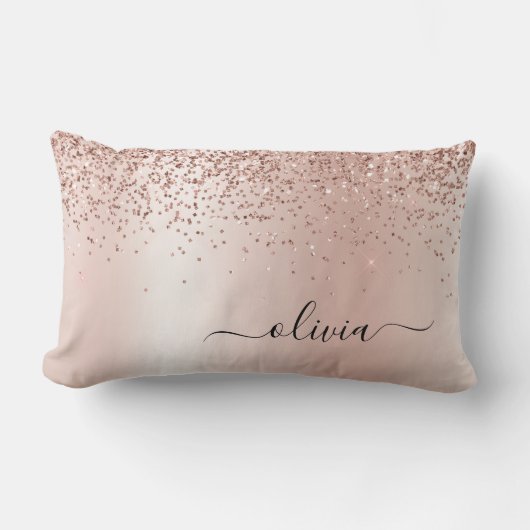 Roos Gold - Blush Pink Glitter Metal Monogram Naam Kussen (Voorkant)