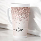 Roos Gold - Blush Pink Glitter Metal Monogram Naam Latte Mok