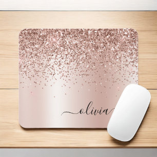 Roos Gold - Blush Pink Glitter Metal Monogram Naam Muismat