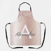 Roos Gold - Blush Pink Glitter Metal Monogram Naam Schort (Voorkant)