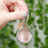 Roos Gold - Blush Pink Glitter Metal Monogram Naam Sleutelhanger (Hand)
