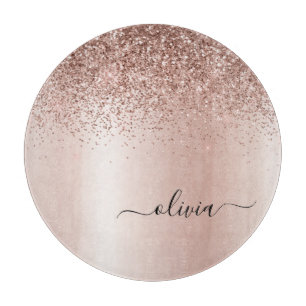 Roos Gold - Blush Pink Glitter Metal Monogram Naam Snijplank