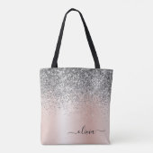 Roos Gold - Blush Pink Glitter Silver Monogram Draagtas (Achterkant)